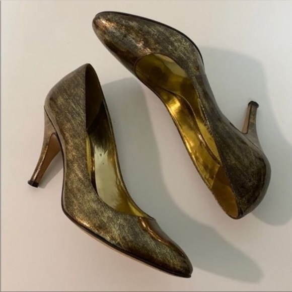ANTONIO MELANI Size 4.5 M Black Gold Leather Heels - Picture 5 of 11